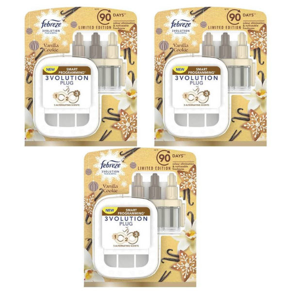  Febreze 3Volution Plugin Starter Kit & 20ml Refill - Vanilla Cookie x3 Full Case